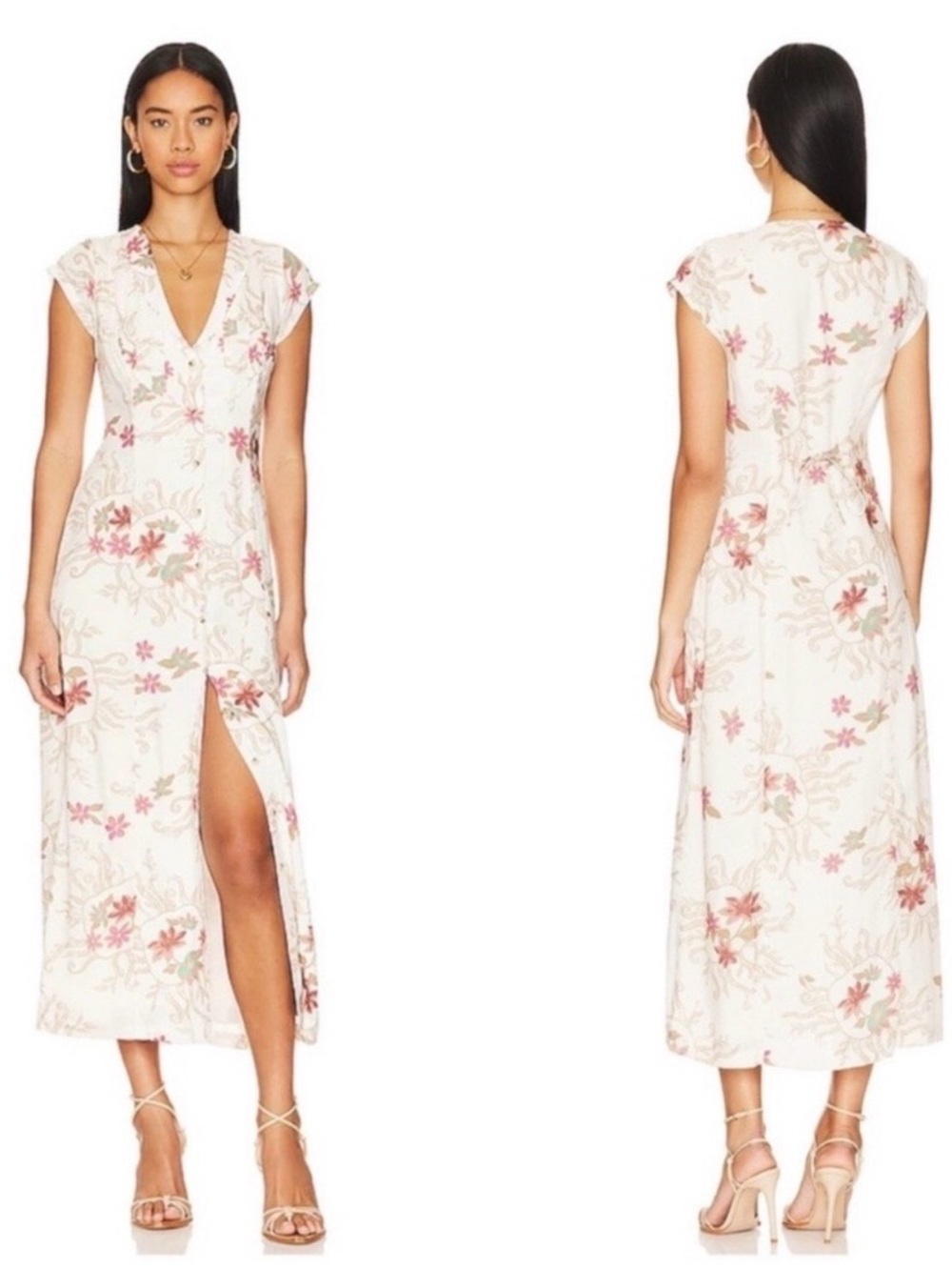 Free People Rosemary Printed Midi to Maxi Dress in Ivory, Revolve, Size Large